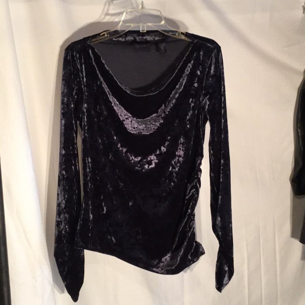 Context Navy crushed velvet stretch top rushing M